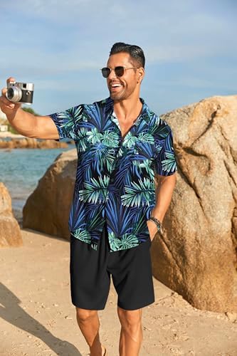 COOFANDY Men's Hawaiian 2 Piece Outfits Floral Button Down Shirt and Shorts Vacation Outfits Summer Beach Matching Set - Image 3