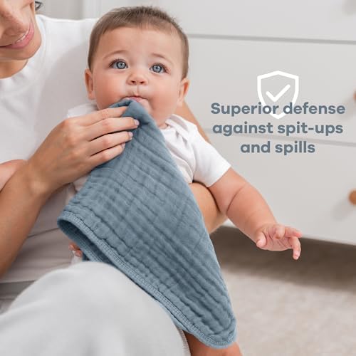 Comfy Cubs Muslin Burp Cloths 20x10" 10 Pack, Baby Burp Cloths Pacific Blue - Image 4
