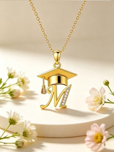 Graduation Gifts for Women, 18K Gold Graduation Initial Necklace A-Z, Inspiring Grad Pendant Necklace Present, College Seniors High School Graduations Jewelry Gifts - Image 4