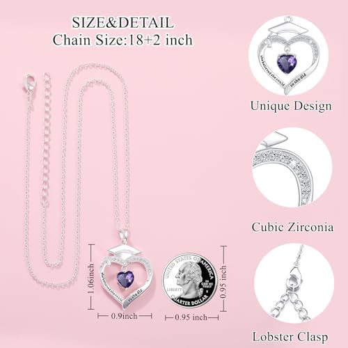 Fervia Graduation Gifts Birthstone CZ Heart Graduation Cap Necklace Gifts - Image 5