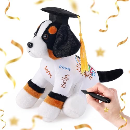 Blank Bernese Mountain Dog with Graduation Cap Toys Autograph Stuffed Dog Class of 2026 Graduated Plush Stuffed Teddy Animal Dog for Graduation Day Gift(Bernese Mountain Dog) by ZJoey