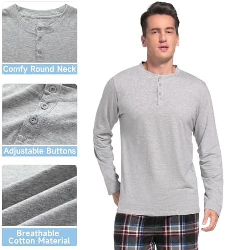 DG Hill Mens Pajama Pants - Pajamas Set Flannel PJ Pants for Men Cotton Top - Image 4