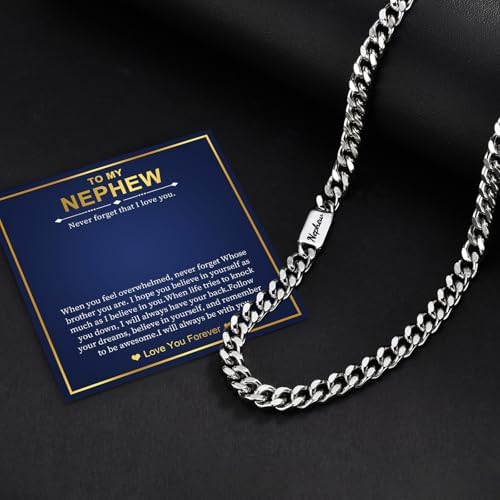 MEALGUET Cuban Link Chain Necklace for Men : Men's 316L Stainless Steel Silver Love You Forever Engraved Curb Chains Necklaces for Son Grandson Nephew Boyfriend, Jewelry Gifts for Birthday Valentines - Image 2