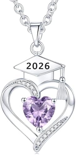 AIGOUWU 2026 Graduation Gifts - 925 Sterling Silver Heart Birthstone Necklace High School College Graduation Jewelry for Her 2026 by AiygouwuDogToys