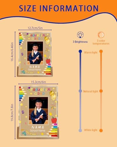 Personalized Graduation Gifts Custom Photo Name Night Light LED Table Lamp for 2026 University High School Senior Keepsake(Kindergarten) - Image 3