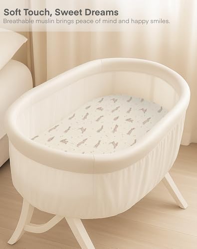 Muslin Bedside Bassinet Sheets 2 Pack, 33" X 20", (Hopping Bunnies & Beige) - Image 3
