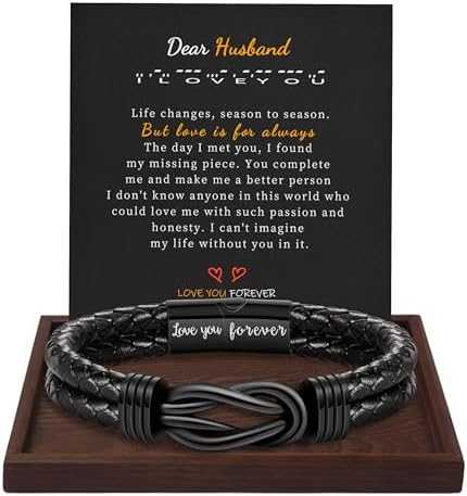 Btysun Gifts for Men, Gifts for Boyfriend Leather Bracelets for Men Stocking Stuffers for Him 2026 I Love You Gift Infinity Cuff Bracelets Birthday Christmas Jewelry for Son Grandson Dad Husband by BTYSUN