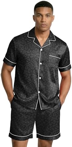 Ekouaer Mens Silk Satin Pajamas Set Short Sleeve Button Up Lounge Pjs Set - Image 2