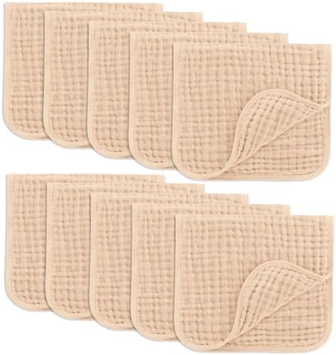 Comfy Cubs Muslin Burp Cloths 20x10" 10 Pack, Baby Burp Cloths - Cream by ComfyCubs
