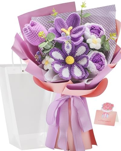 Alecono Purple Crochet Flower Bouquet Handmade Tulip Floral Set by AleconoBetterYourLife