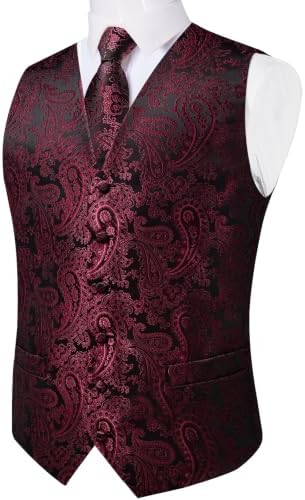 DiBanGu Mens Vest and Tie Set Formal Paisley Waistcoat and Necktie Pocket Square Cufflinks Silk Suit Vest for Tuxedo Wedding - Image 5