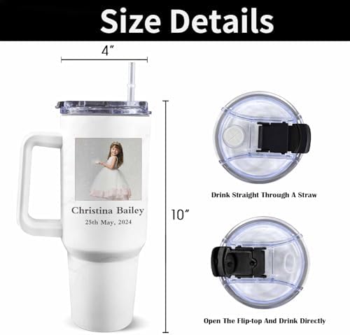 First Communion Gifts for Girls - Personalized 1st Holy Communion Tumblers with Handle and Straw, Custom First Holy Communion Coffee Tumbler with Photo & Name, Baptism Gifts for Girls Daughters - Image 3