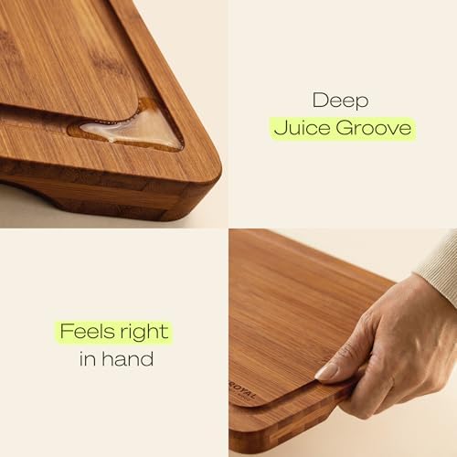 ROYAL CRAFT WOOD Wooden Cutting Boards for Kitchen Meal Prep & Serving - Bamboo Non Toxic Cutting Board Set with Deep Juice Groove Side Handles - Charcuterie & Chopping Butcher Block for Meat (4 Pcs) - Image 5