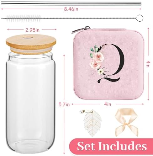 AYGXU personalized jewelry box,iced coffee glass,bridesmaid gifts,gifts for women,aesthetic cups,Travel Gifts for Teacher,best teacher appreciation gifts,Initial Q pink - Image 2