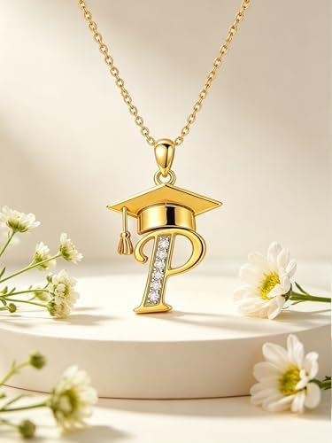 Graduation Gifts for Women, 18K Gold Graduation Initial Necklace A-Z, Inspiring Grad Pendant Necklace Present, College Seniors High School Graduations Jewelry Gifts - Image 4