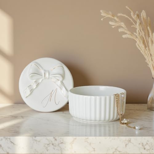 COLLECTIVE HOME Ceramic Jewelry Box with Bow, Nightstand Vanity Decor(M) - Image 3