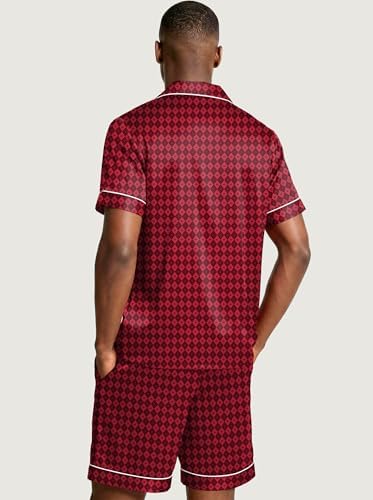 Ekouaer Mens Silk Satin Pajamas Set Short Sleeve Button Up Lounge Pjs Set - Image 6