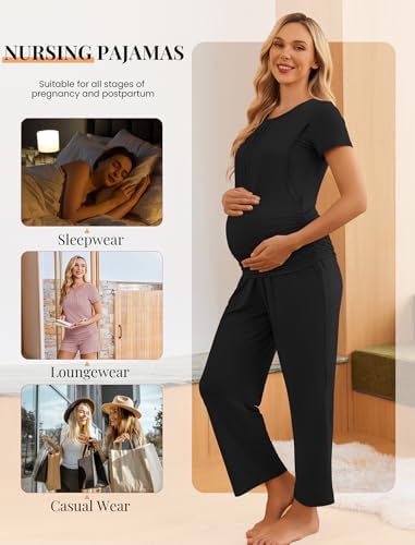 Ekouaer Maternity Nursing Pajamas Set 3 Piece Postpartum Breastfeeding Pjs - Image 5