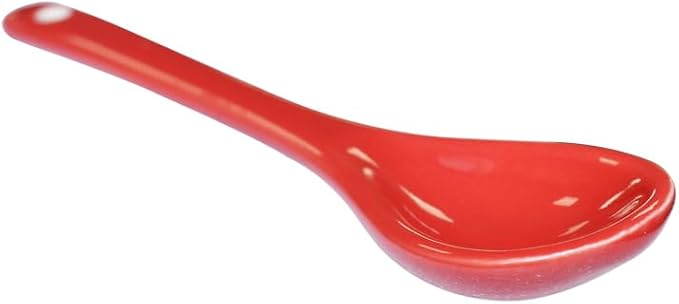Red 6 pcs Porcelain Egg Spoons Ceramic Spoons 4.7 inch Coffee Dessert Yogurt Tea Milky Tea