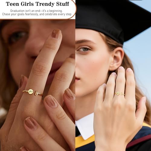 Btysun Graduation Gifts Class of 2026 Gift Initial Ring Gold Rings for Women Christian Gifts for Women Letter A-Z Teens Cross Initial Ring for Daughter Mom Granddaughter Her - Image 6