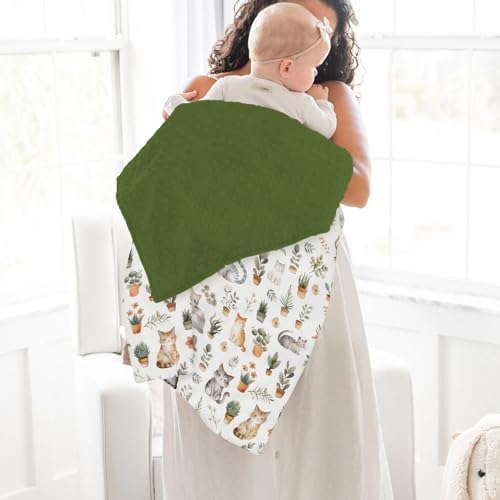 Watercolor Cats Tropical Houseplants Baby Blankets for Girl Boy Boho Neutral Kittens Soft Mink Dotted Backing Double Layer Swaddle Blanket for Toddler Nursery Cat Lover Gift Bed Blanket Crib 30x40 - Image 4