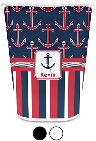 Personalized Nautical Anchors & Stripes Waste Basket - Single Sided (White) - Image 4