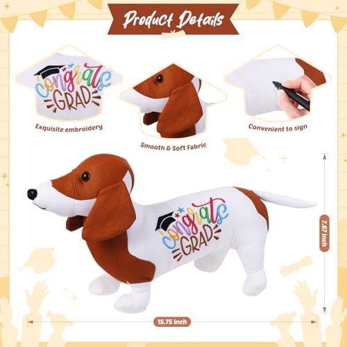 Blank Dachshund with Graduation Cap Toys Autograph Stuffed Dog Class of 2026 Graduated Plush Stuffed Teddy Animal Dog for Graduation Day Gift(Dachshund) - Image 2