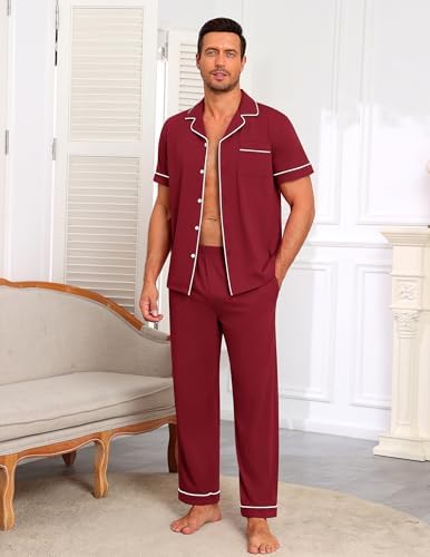 Ekouaer Men's Cotton Pajama Set Short Sleeve Button Down Sleepwear Pjs - Image 5