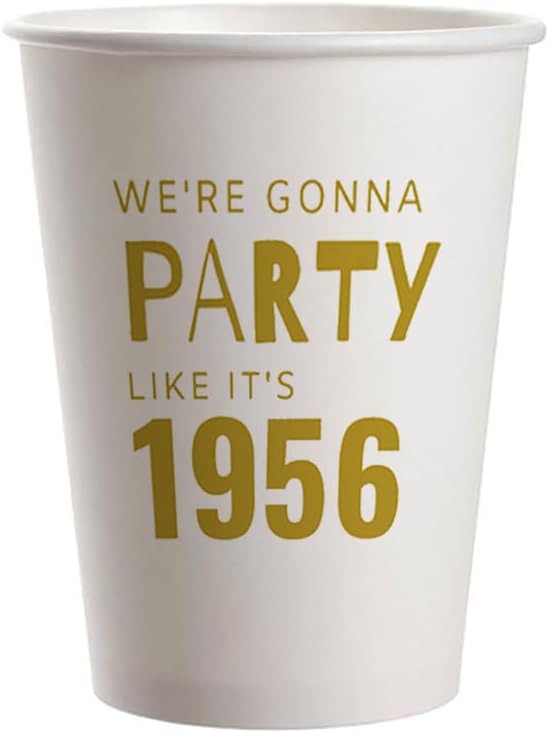 SharkBliss 1956 70th Birthday Party Cups 9oz Gold 20 Pack for Him Her – Party Like It's 1956