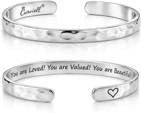 Carviell Bracelets for Women – 100+ Meaningful Engraved Messages – Solid 316L Surgical Stainless Steel Cuff Bracelet – Gift Ready by Carviell