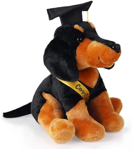 Dachshund with Graduation Cap Toys Class of 2026 Plush Stuffed Teddy Bear Animal Dog Graduation Cap and Gown with Greeting Card and Bag for Graduation Day Gift(Dachshund) by ZJoey