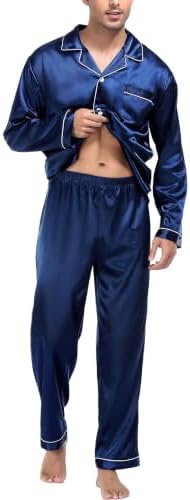 SWOMOG Mens Silk Satin Pajamas Set Long Sleeve Sleepwear Button-Down Pj Two-piece Loungewear with Long Pants S-XXL - Image 2