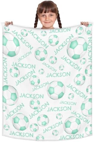 Personalized Baby Blankets for Girls Boys, Custom Baby Blanket with Name Swaddle Toddler Fleece Blanket Personalized Gift Green Soccer Text - Image 2