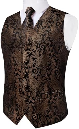 DiBanGu Mens Vest and Tie Set Formal Paisley Waistcoat and Necktie Pocket Square Cufflinks Silk Suit Vest for Tuxedo Wedding - Image 4