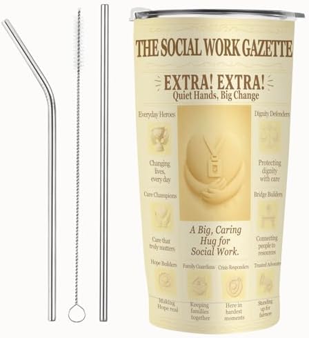 Social Worker Tumbler 20oz – Vacuum Insulated Stainless Steel with Lid, Gazette-Style Design, Graduation & Appreciation Gift for MSW/BSW/Doctor of Social Work/LCSW, Fits Cup Holders, BPA-Free by Unknown