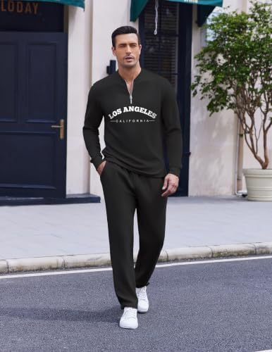 COOFANDY Men's 2 Piece Tracksuit Set Polo Athletic Sweatsuit Quarter Zip Jogging Long Sleeve Casual Sports Outfits - Image 2