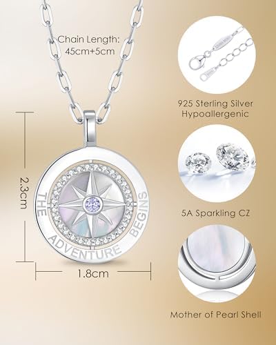 Compass Birthstone Pendant Necklace for Women, S925 Sterling Silver Jewelry - Image 4