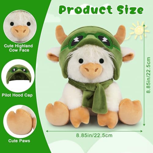 Pilot Highland Cow Stuffed Animal Toy- 8inch White Sit Highland Cow Plush - Image 2