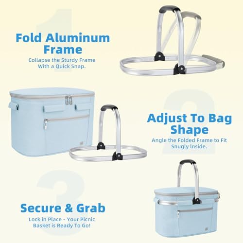 ALLCAMP Picnic Basket, 22L Insulated Cooler Foldable, Thick, Light Blue - Image 3