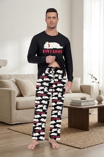 PrinStory Men's Pajama Sets Loungewear Sleepwear Pjs Lightweight Long Sleeve Shirts & Bottoms Soft Comfy Sleep Sets S-2XL - Image 4