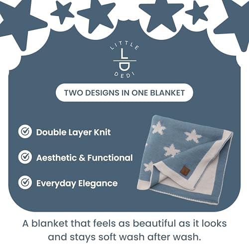 Reversible Knit Baby Blanket 30x40 in, Smoke Blue, Gift Bow - Image 5