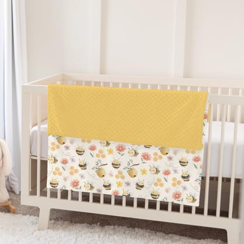 Pastel Bee Floral Baby Blanket for Girl Boy Vintage Bees Honeycomb Flowers Soft Mink Dotted Backing Double Layer Swaddle Receiving Blanket for Toddler Nursery Summer Spring Garden Bed Blanket 30x40 - Image 5