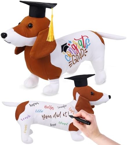 Blank Dachshund with Graduation Cap Toys Class of 2026 Plush Stuffed Teddy Bear Animal Dog Graduation Cap and Gown with Greeting Card and Bag for Graduation Day Gift(Dachshund B) by ZJoey
