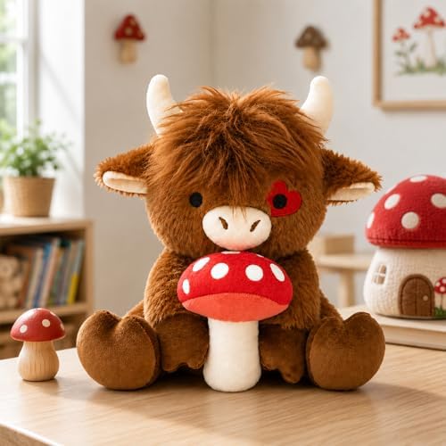 Mushroom Highland Cow Plush Toy-9inch Highland Cow Stuffed Animal - Image 6