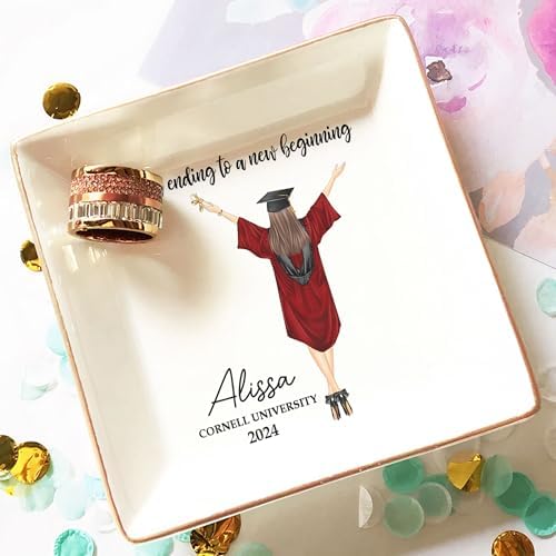 Macorner Personalized Jewelry Dish, A Sweet Ending To A New Beginning, Graduation Gift for Sister, Daughter or Best Friend High School College Graduate - Image 3