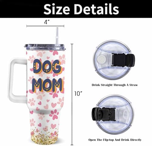 Personalized Dog Mom Tumbler with Handle and Straw, 40oz Stainless Steel Thermal Insulated Coffee Mug, Dog Mom Gifts for Women, Dog Mom Coffee Cup, Pet Owner Gift, Mothers Day Gifts for Mom - Image 3