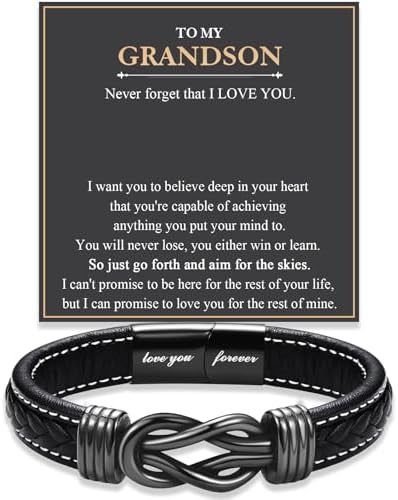 Love You Forever Infinity Leather Bracelet Gifts for Men Him Teen Boys by FIEEFX