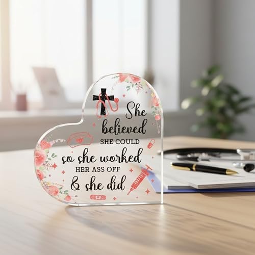 Nurse Graduation Acrylic Heart-Shaped Plaque Gift For Women, Rn Gifts For Nurses Appreciation, Birthday Graduation Nurses Week Practitioner Keepsake, New Nurses Grad Decoration, She Believed She Could - Image 3