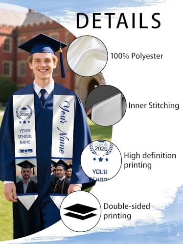 Dicodes Custom Graduation Stole Class of 2026 Personalized Graduation Sash Graduation Gift and Keepsake with Photo Text - Image 4