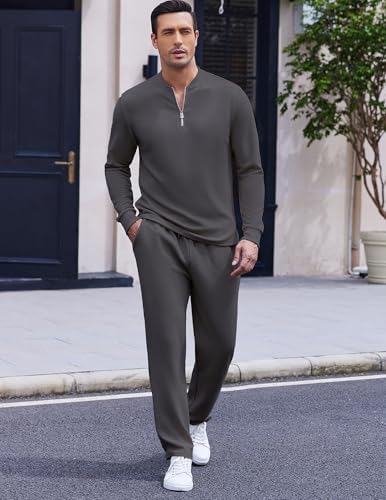 COOFANDY Men's 2 Piece Tracksuit Set Polo Athletic Sweatsuit Quarter Zip Jogging Long Sleeve Casual Sports Outfits - Image 2